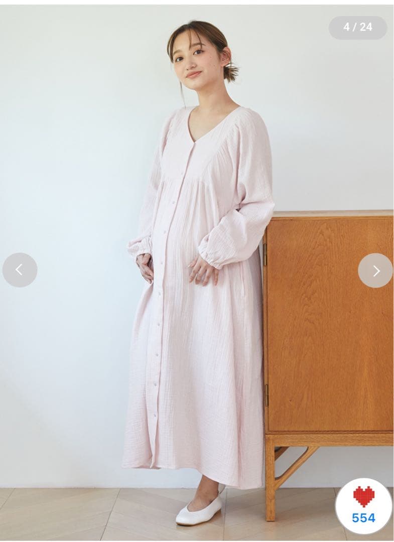 【新品】ジェラートピケ マタニティガーゼワンピース フリーサイズ ピンク