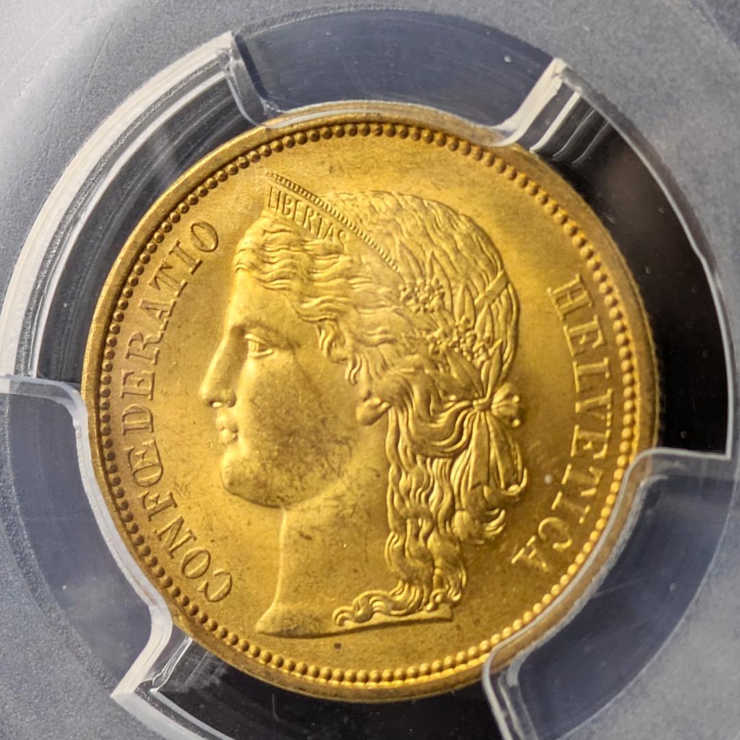 アルプスの少女ブレネリ★1883年スイス 20Fr 金貨 PCGS MS64+