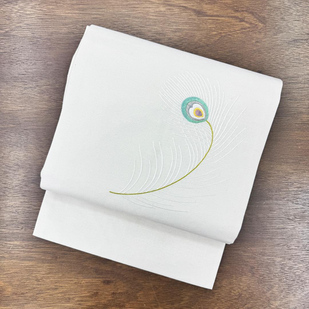 未使用 長尺 ■ 貴久樹 紬地 刺繍 名古屋帯