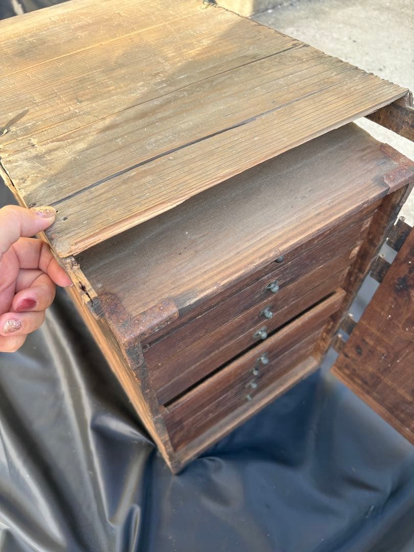 日本　アンティーク 船箪笥 木製　金具 時代箪笥 和箪笥　小箪笥