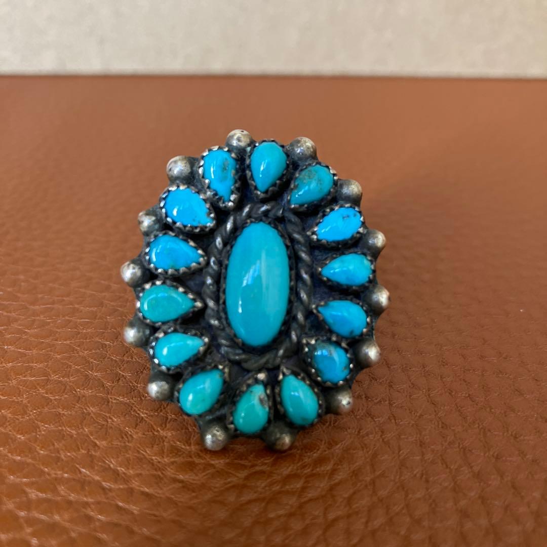 インディアンジュエリー　ナバホ族 ヴィンテージ　ターコイズ　クラスターリング