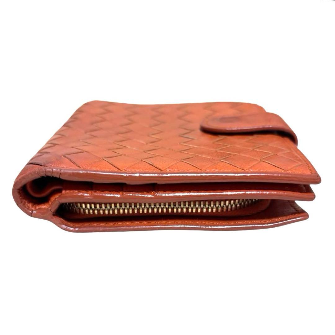 人気　ボッテガヴェネタ　折り財布　オレンジ　イントレチャート　ラウンドファスナー