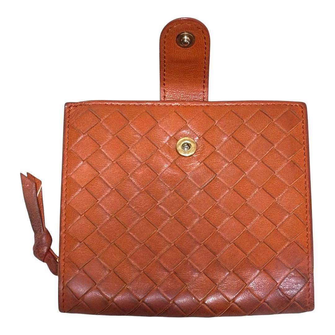 人気　ボッテガヴェネタ　折り財布　オレンジ　イントレチャート　ラウンドファスナー