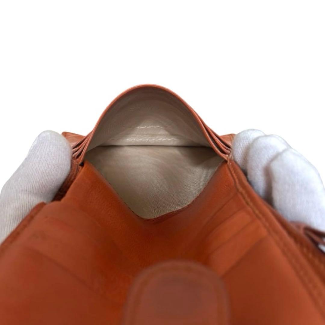 人気　ボッテガヴェネタ　折り財布　オレンジ　イントレチャート　ラウンドファスナー