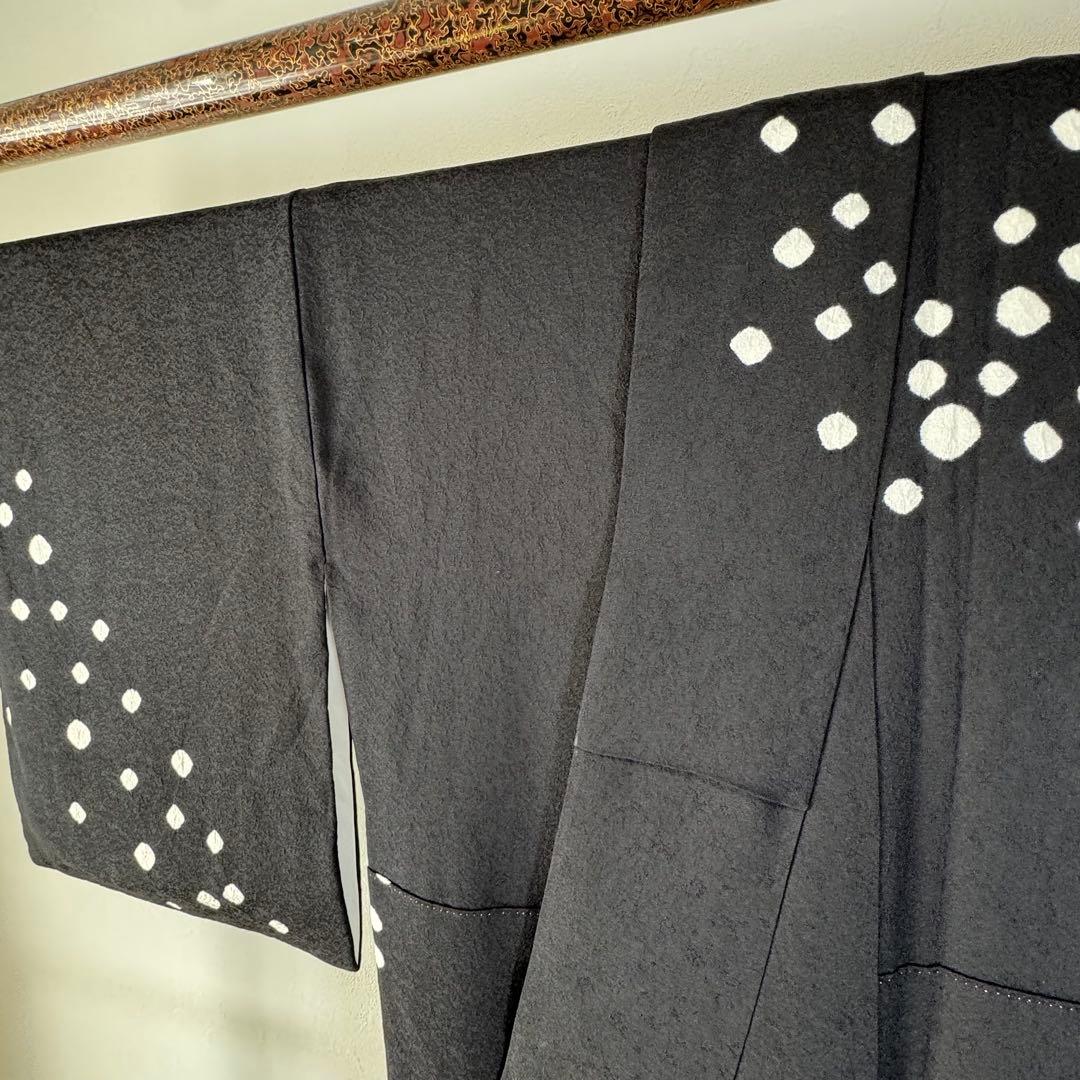 超美品　正絹　袷　訪問着　着物　164裄68 黒　絞り　小玉　金刺繍　トール