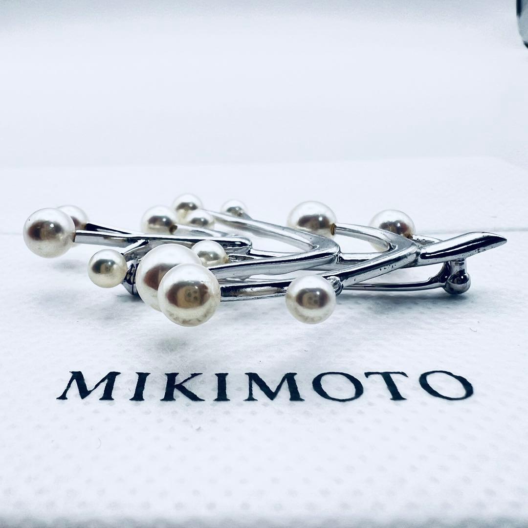 【ミキモトにてクリーニング済】アコヤ　パール　真珠　シルバー　ピンブローチ