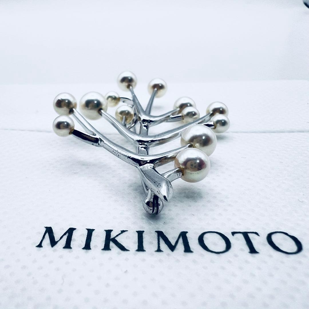 【ミキモトにてクリーニング済】アコヤ　パール　真珠　シルバー　ピンブローチ
