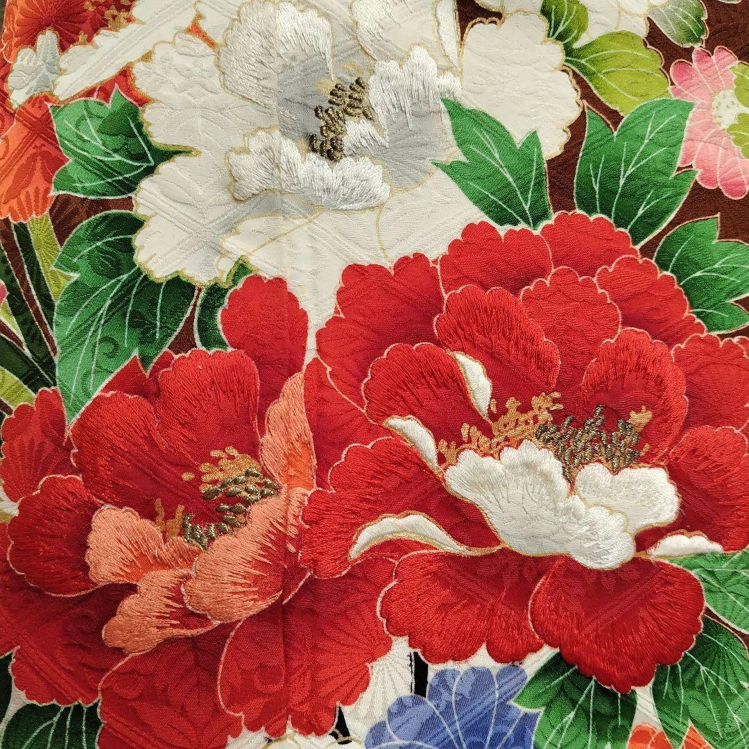振袖フルセット(7点)・成人式・豪華牡丹刺繍・金彩加工・暈し染め・地紋・逸品