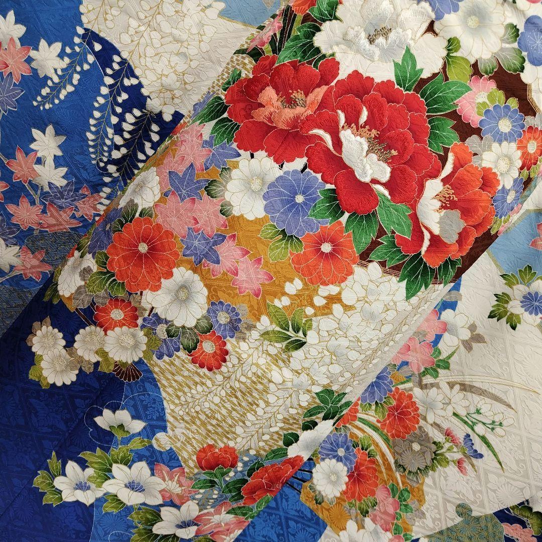 振袖フルセット(7点)・成人式・豪華牡丹刺繍・金彩加工・暈し染め・地紋・逸品