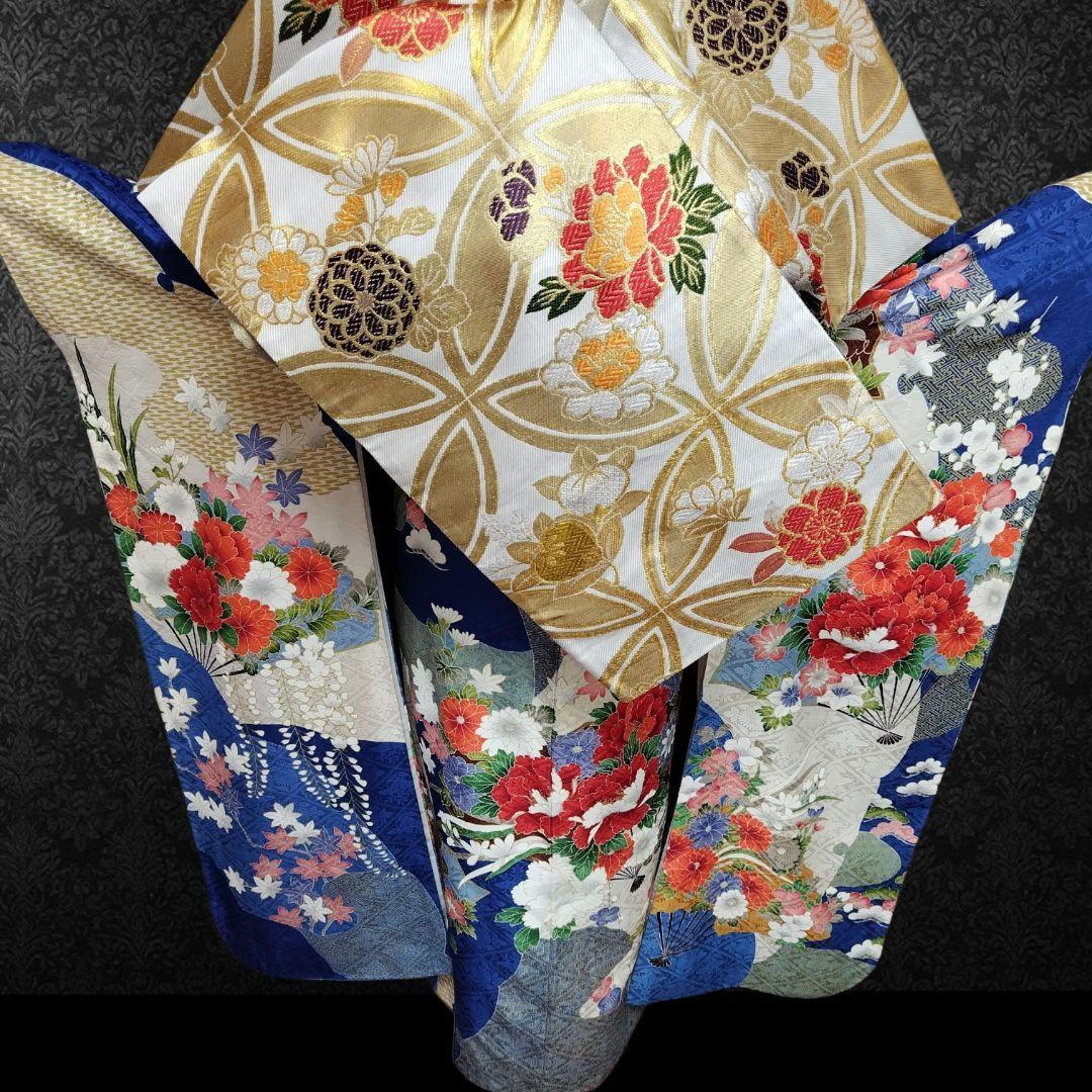 振袖フルセット(7点)・成人式・豪華牡丹刺繍・金彩加工・暈し染め・地紋・逸品