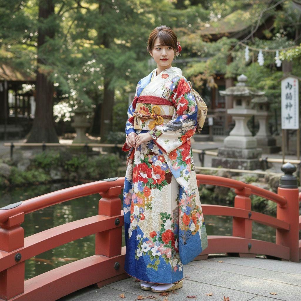 振袖フルセット(7点)・成人式・豪華牡丹刺繍・金彩加工・暈し染め・地紋・逸品