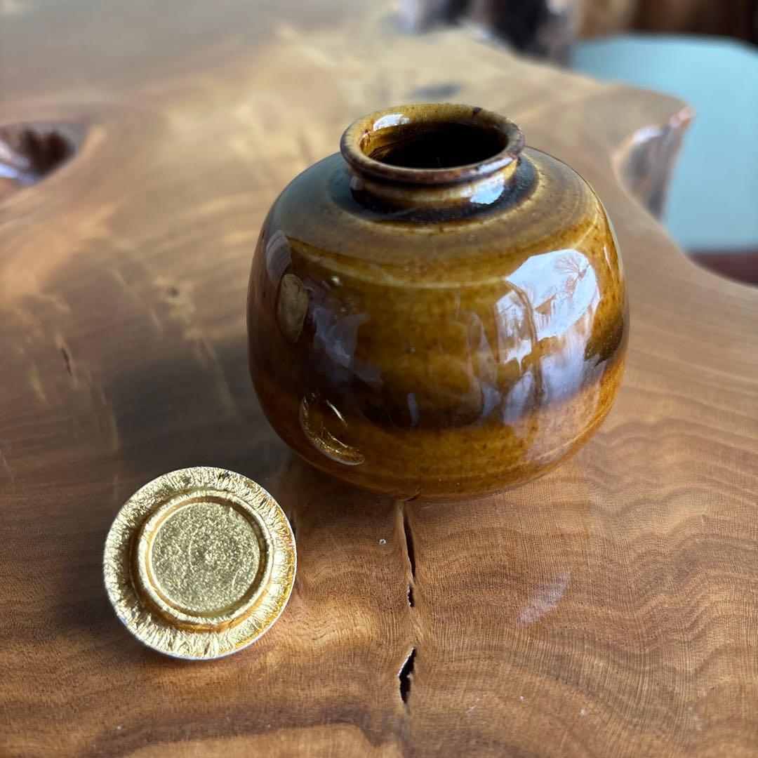 渡辺伸治造 茄子茶入 茶道具 共箱 仕覆付き 輪違綴子