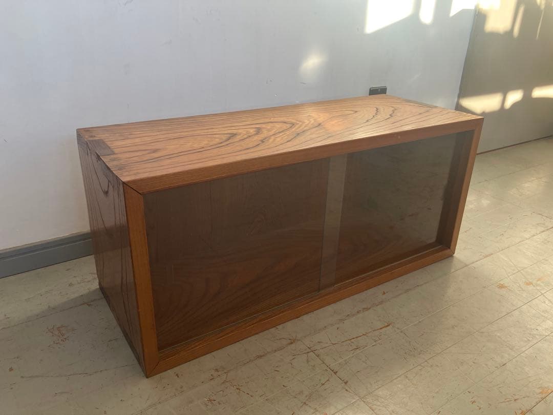 ジャパンヴィンテージ　ガラス棚　無垢材　古道具