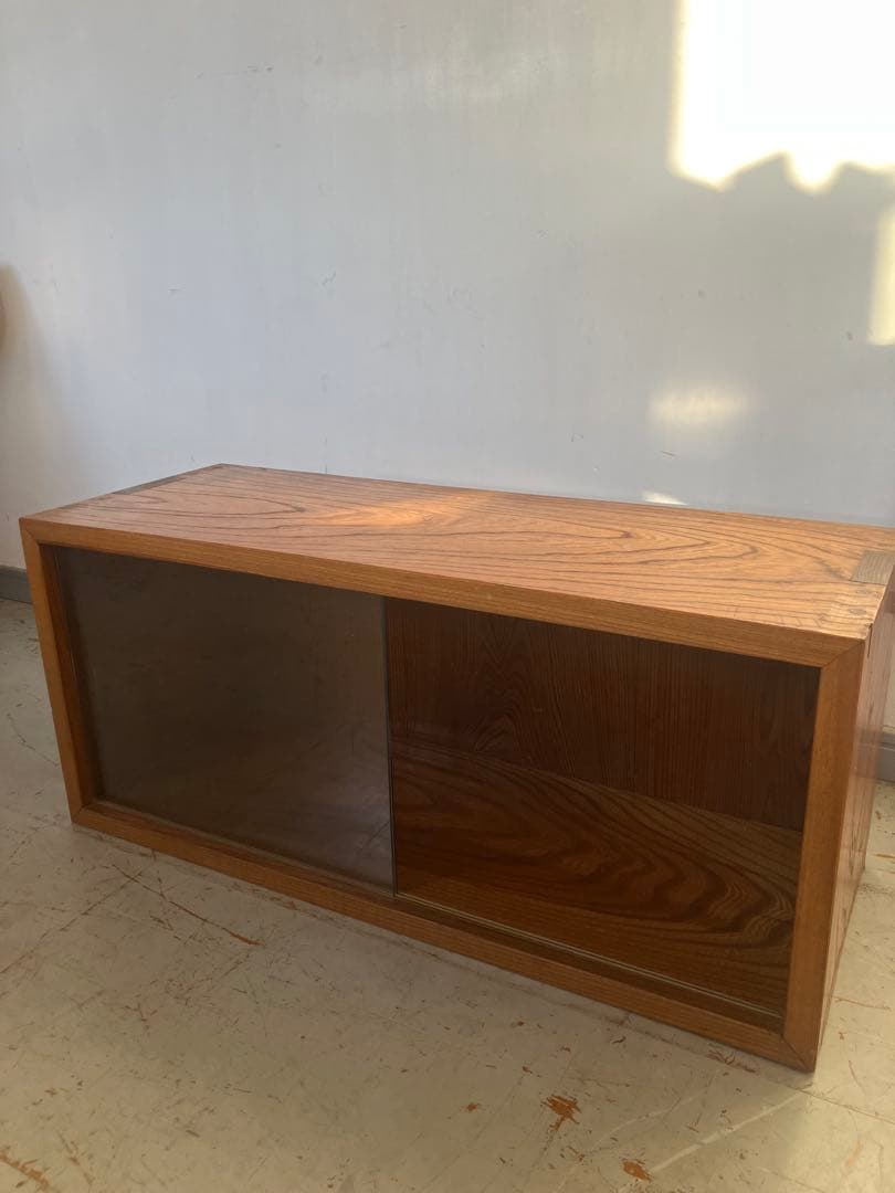 ジャパンヴィンテージ　ガラス棚　無垢材　古道具