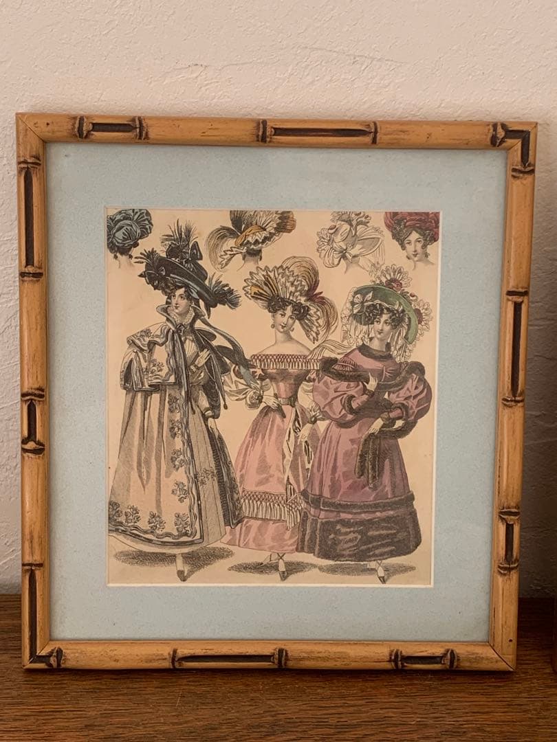 フランス　蚤の市　バンブー　額　ブロカント