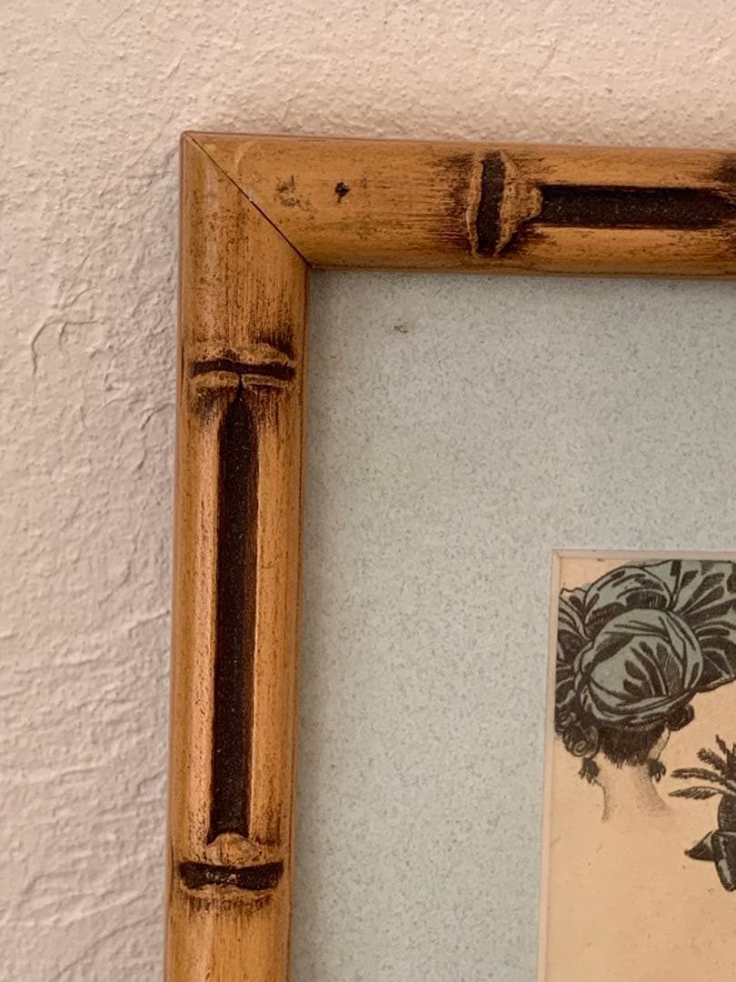 フランス　蚤の市　バンブー　額　ブロカント