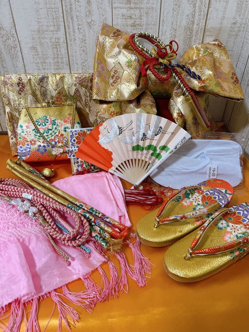 人気の水色♡七五三　7歳　女の子　セット　一式　ピンク　ゴールド　パール付帯締め