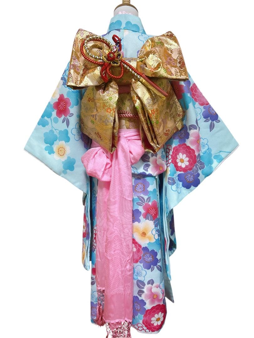 人気の水色♡七五三　7歳　女の子　セット　一式　ピンク　ゴールド　パール付帯締め