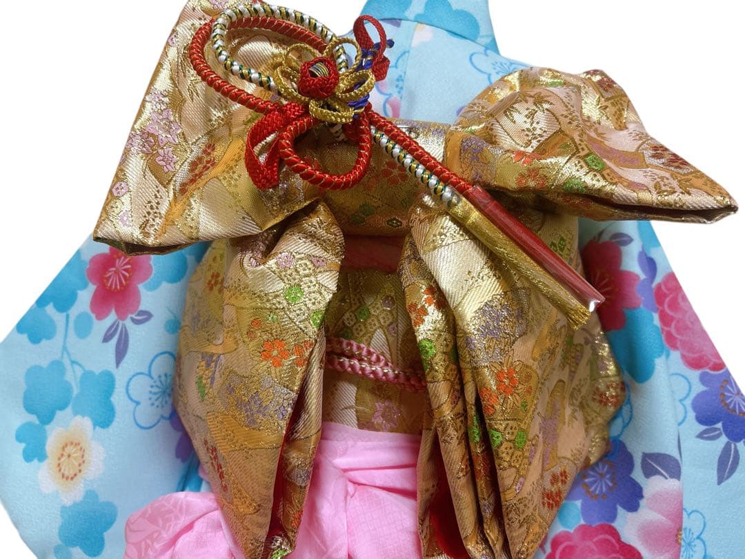 人気の水色♡七五三　7歳　女の子　セット　一式　ピンク　ゴールド　パール付帯締め