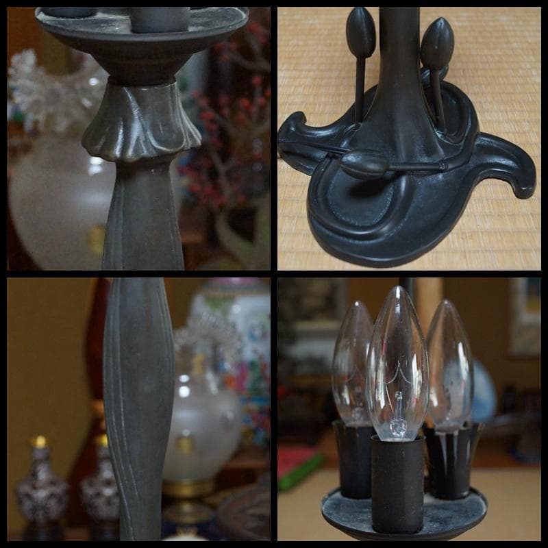 大型古風ステンドグラスランプ  花形テーブルランプ 卓上照明 高さ67㎝★時代物