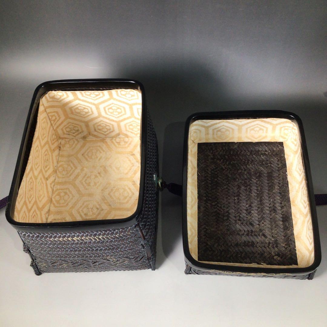 Ｓ１２１　御所籠　『和田鱗司作』『利休形』『竹茶籠』『茶器揃』　共箱　茶道具