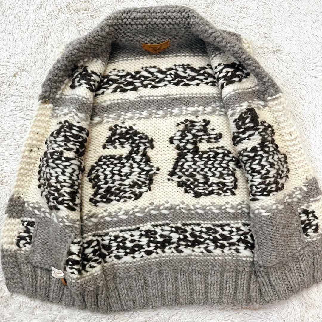 美品 希少 カナダ製 カウチンベスト メープルボタン トナカイ柄 XL相当