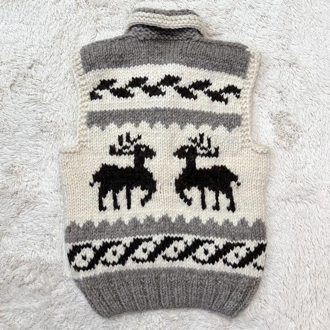 美品 希少 カナダ製 カウチンベスト メープルボタン トナカイ柄 XL相当