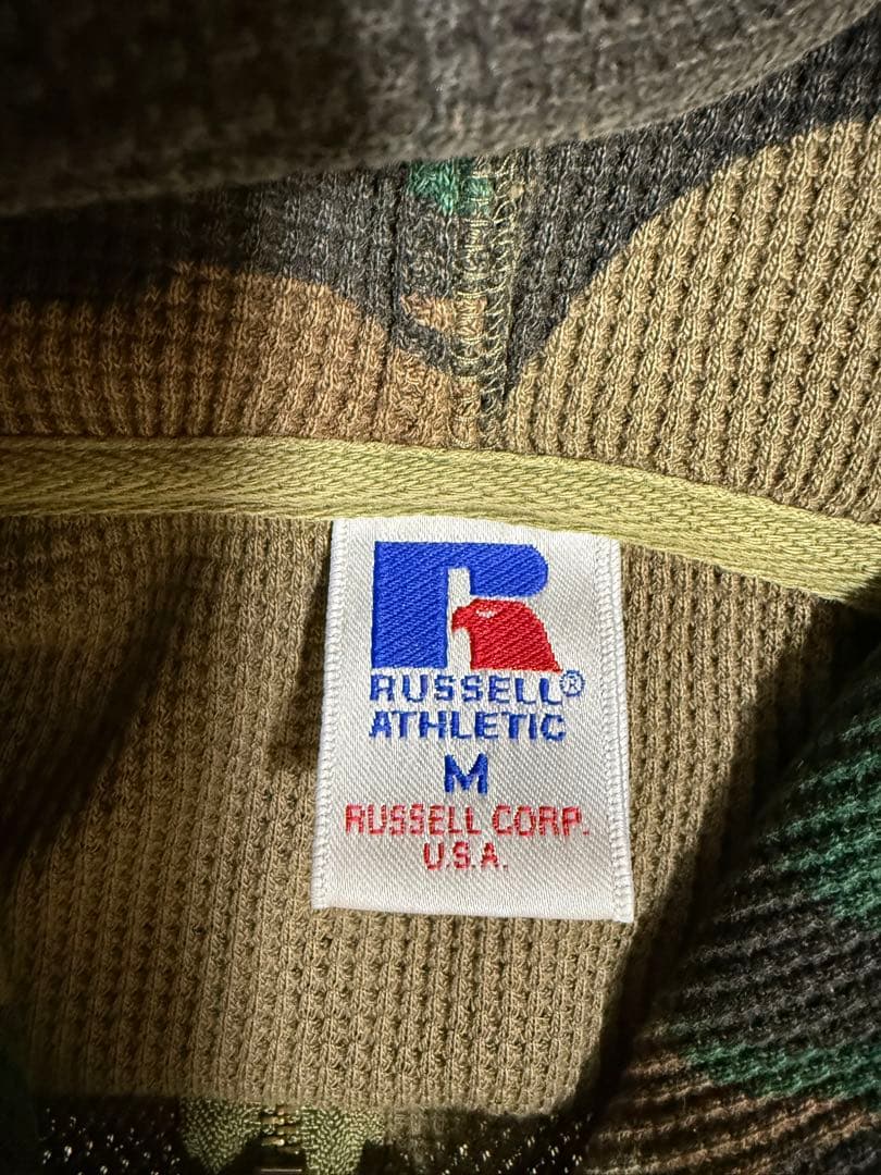 ラッセルアスレティック カモ柄　迷彩柄　サーマル　ジップパーカー