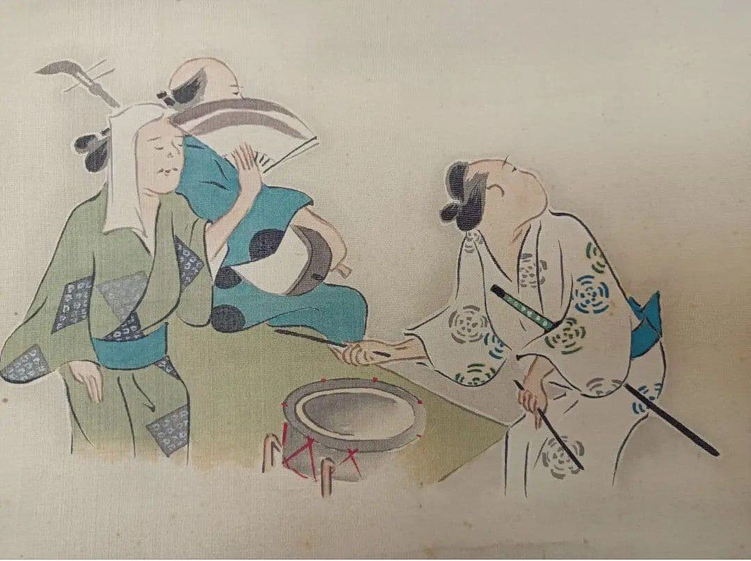 【希少】慰霊 盆踊 舞 月夜神楽 絵 掛軸 仏教 日本画美術 骨董品 インテリア