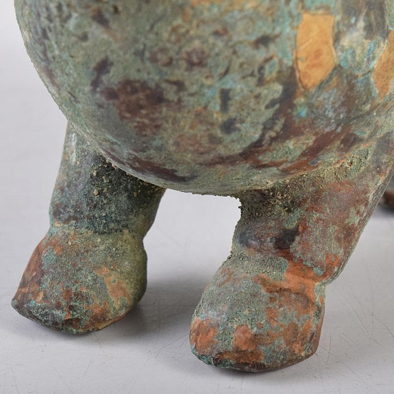 中国　青銅鍍金　金銀象嵌　神獣　置物　V　R8446