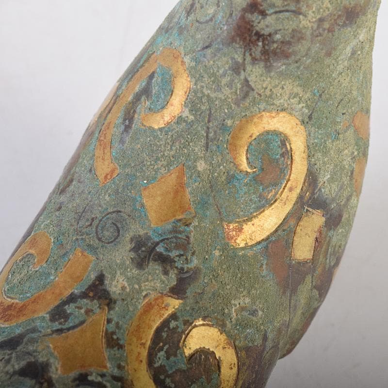 中国　青銅鍍金　金銀象嵌　神獣　置物　V　R8446