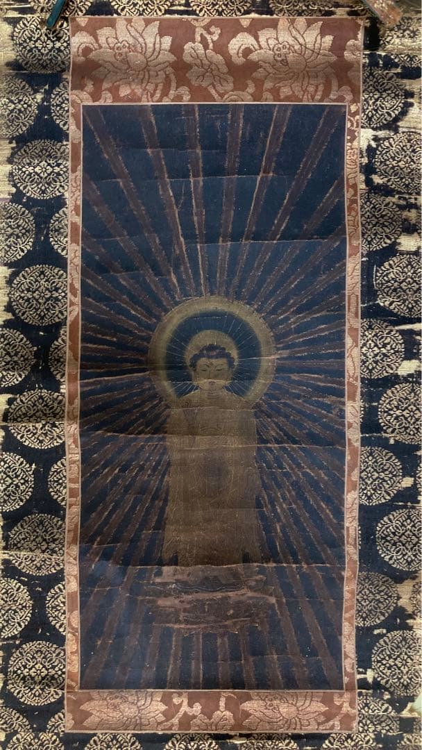 【初出し】仏画「阿弥陀如来立像」肉筆絹本 仏教美術 掛軸