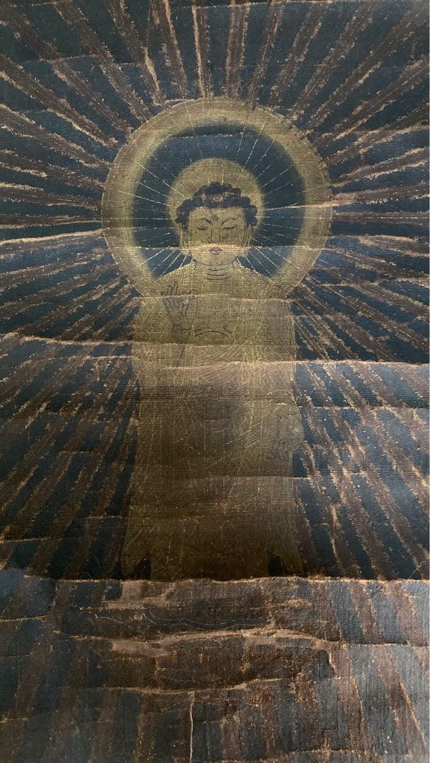 【初出し】仏画「阿弥陀如来立像」肉筆絹本 仏教美術 掛軸