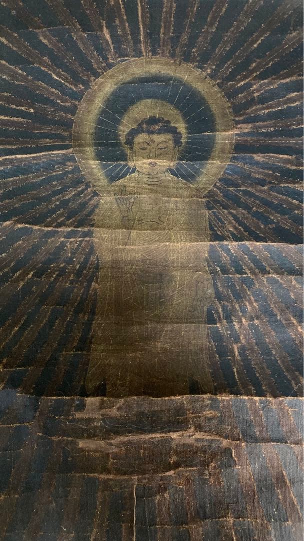 【初出し】仏画「阿弥陀如来立像」肉筆絹本 仏教美術 掛軸