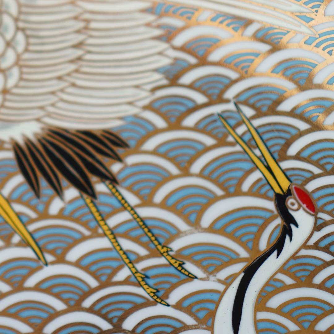 SNT555 有田焼 静山作 金彩鶴絵柄 大皿 直径約45cm 特大 色絵皿