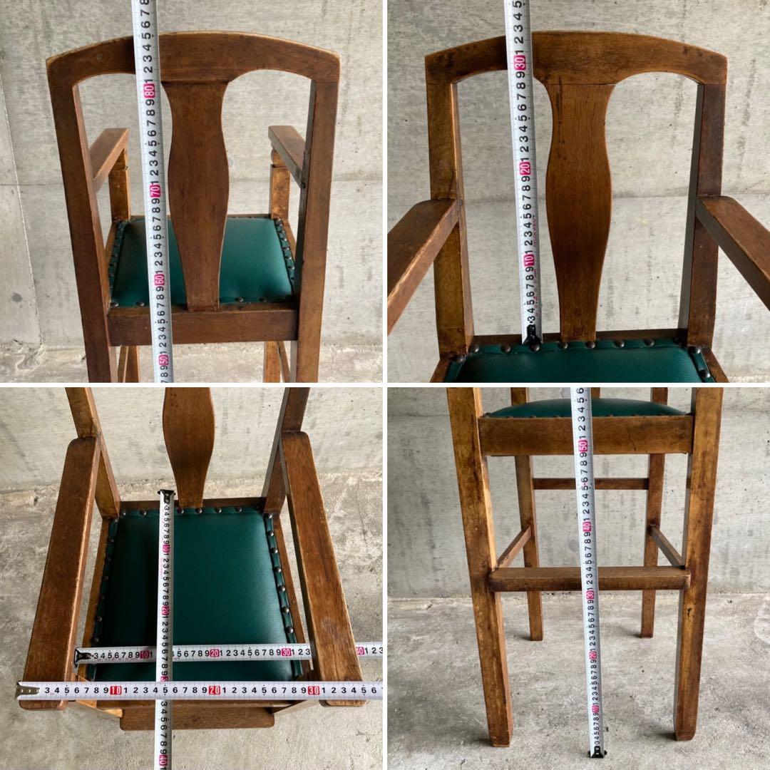 古い味のある子供椅子 ハイチェア 木製 飾り台 緑色 家具 レトロ ヴィンテージ
