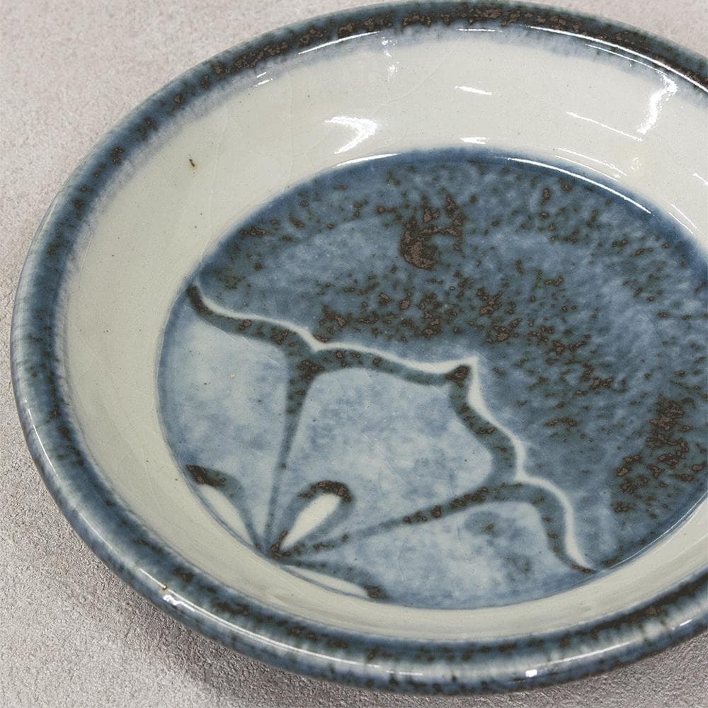 河井久 飾り皿「桔梗文鉢」直径20.5 共箱 河井寛次郎・河井武一に師事 民芸