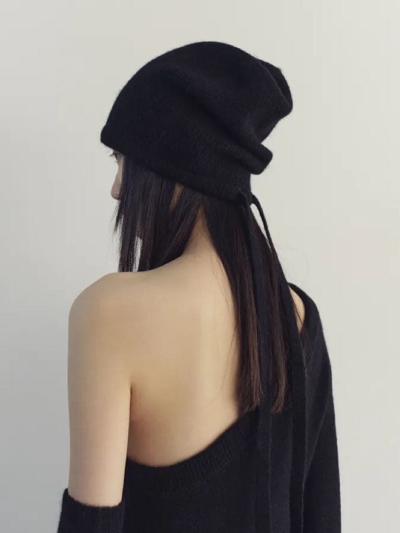 帽子 Rosarymoon Bucktail Knit Beanie black