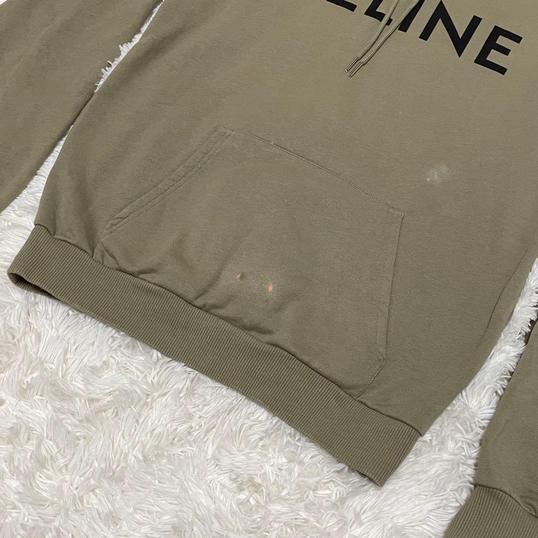 超希少 セリーヌ クラシックロゴルーズプルオーバーパーカー カーキ XS メンズ