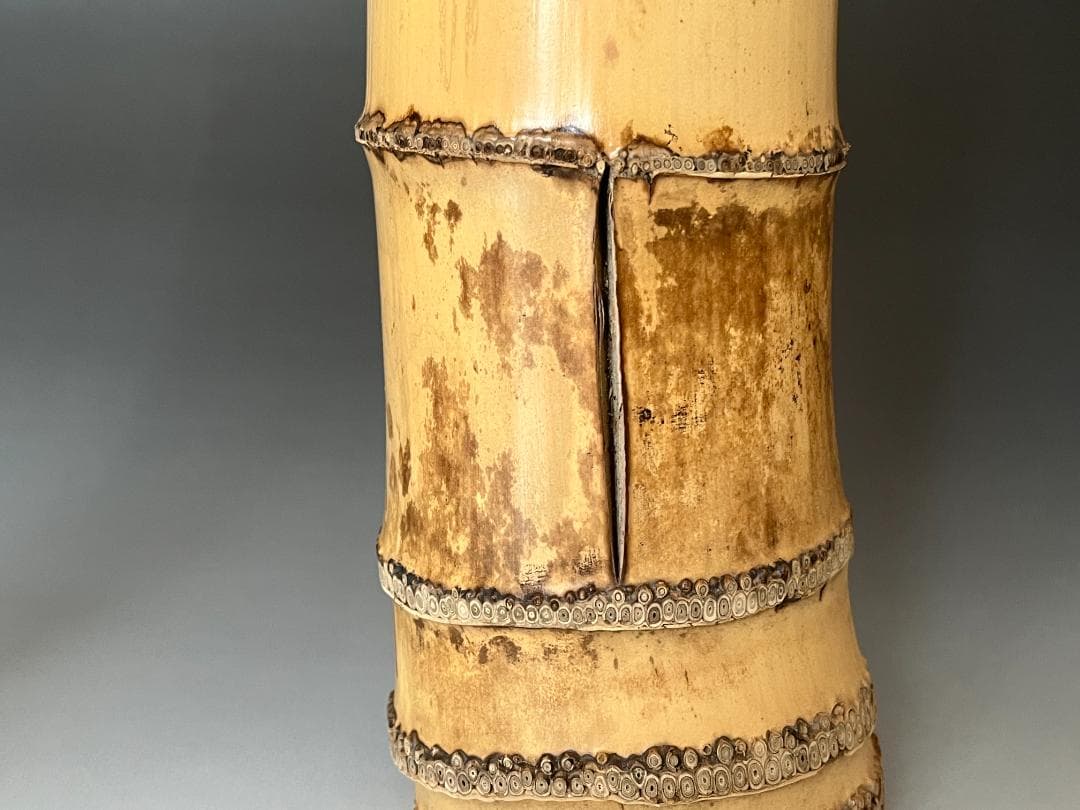 高野宗陵作　竹　一重切　花入　堀内宗完書付　銘「清閑」