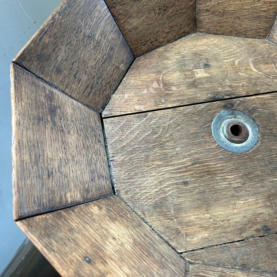 フランスアンティーク 剥離 木製バードバス 花台 スタンド 回転式　回転台