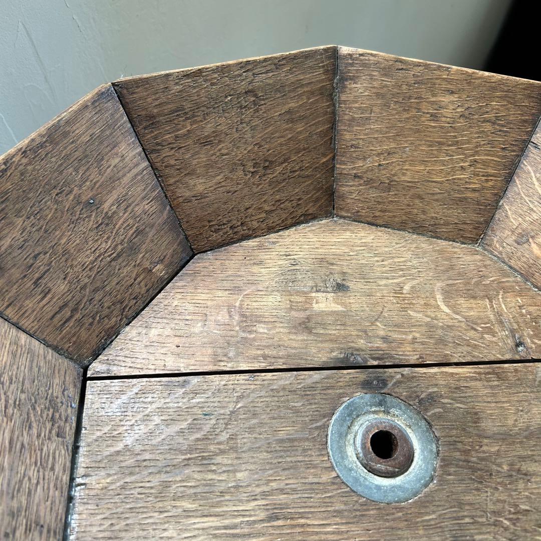 フランスアンティーク 剥離 木製バードバス 花台 スタンド 回転式　回転台