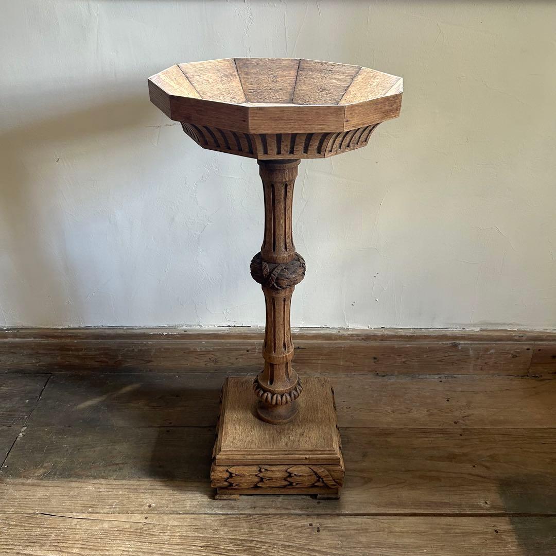 フランスアンティーク 剥離 木製バードバス 花台 スタンド 回転式　回転台