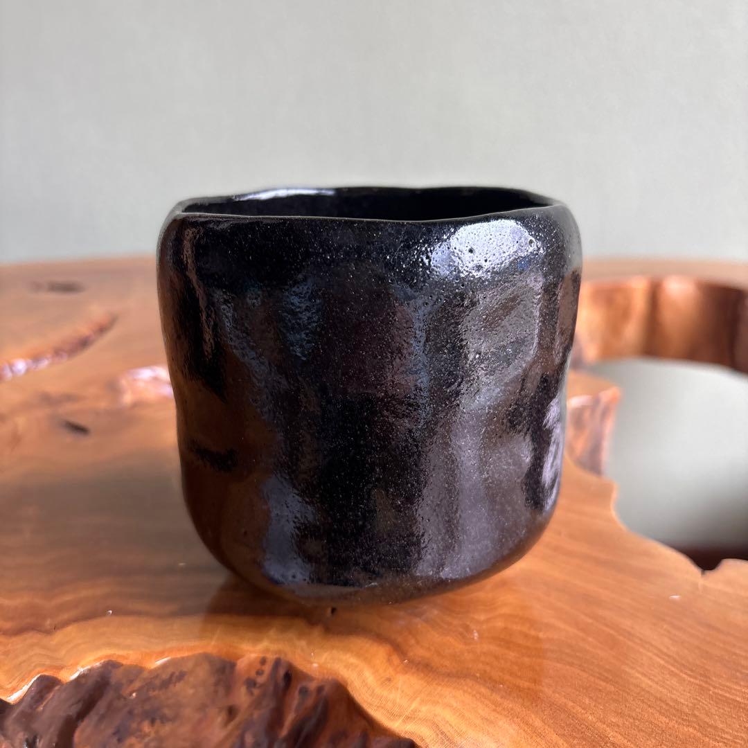 伊藤陶山 黒楽茶碗 筒茶碗 楽焼 抹茶碗 茶道具 共箱(14)
