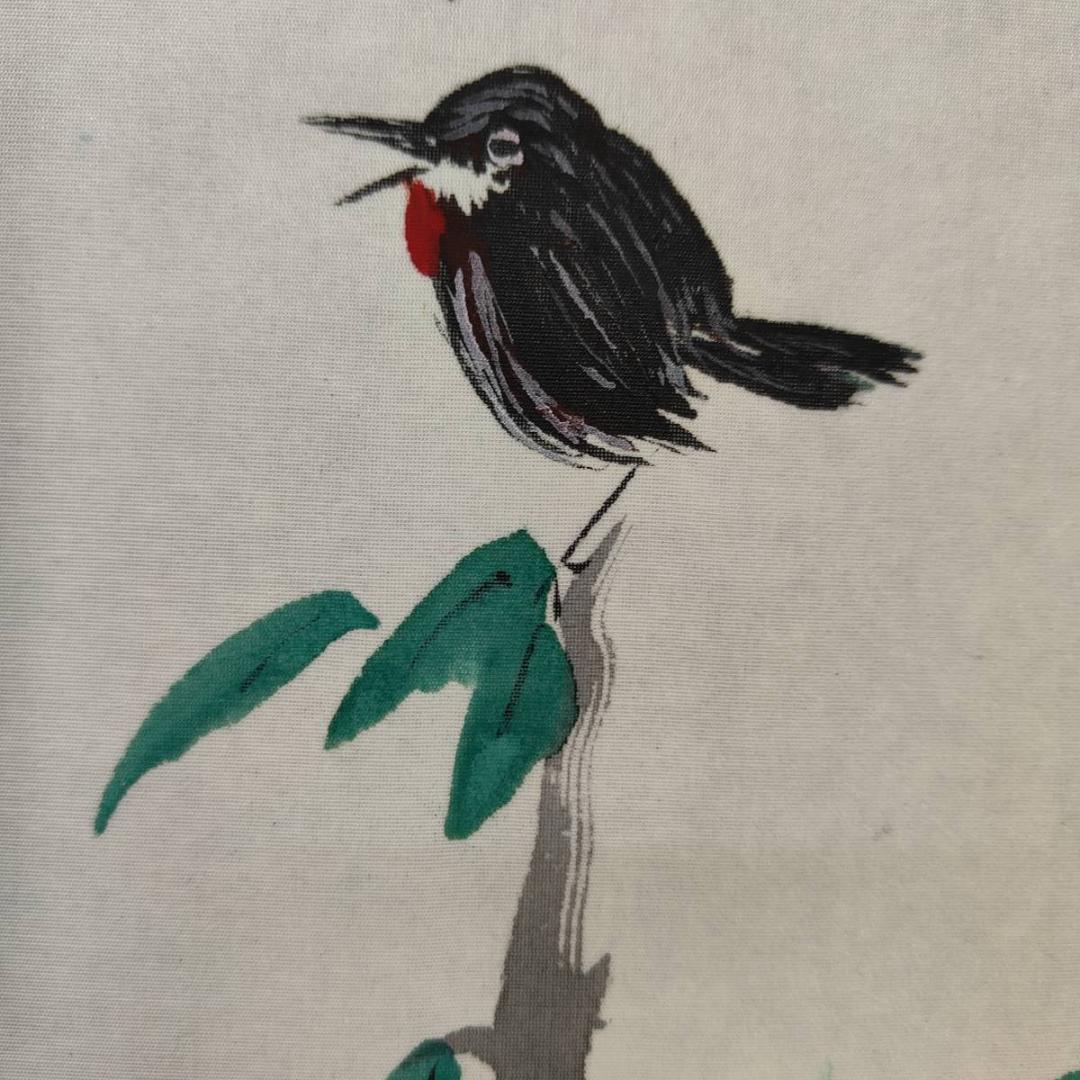 複製/叶柳石/冬木と鳥画賛/花鳥/横物/工芸/布袋屋掛軸A-426