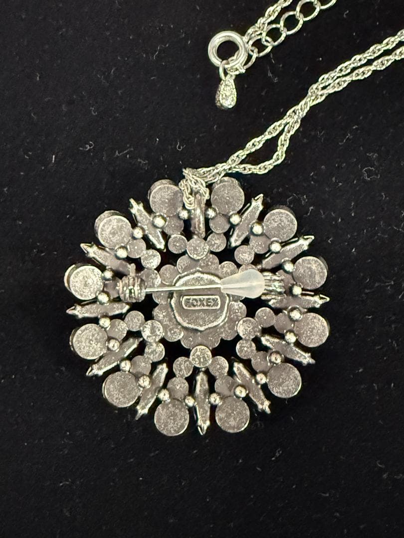 極美品★FOXEYフォクシー ブローチネックレス クリア ラインストーン パール