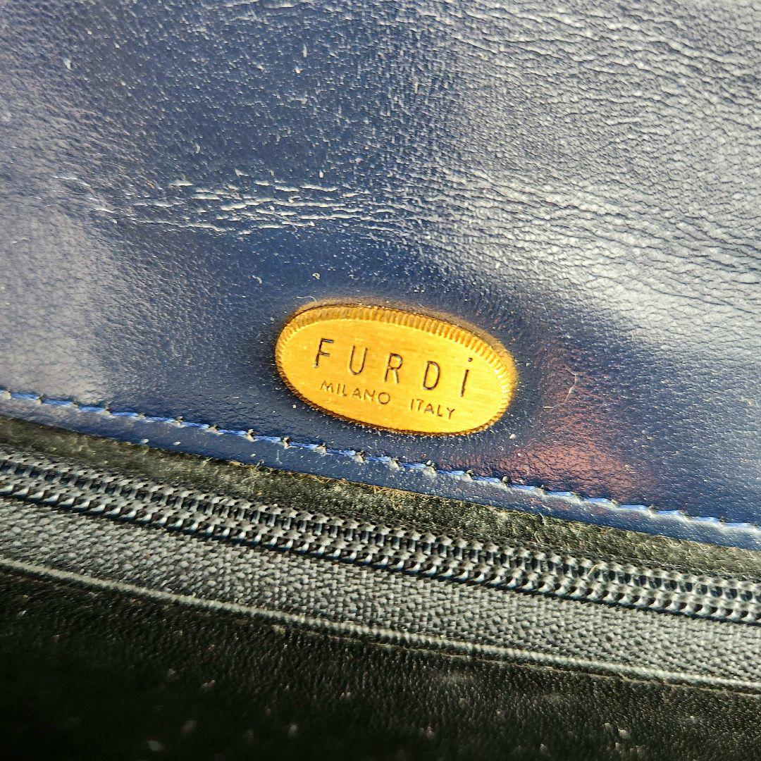 FURDI ITALY リザードレザー ハンドバッグ ネイビー フォーマル