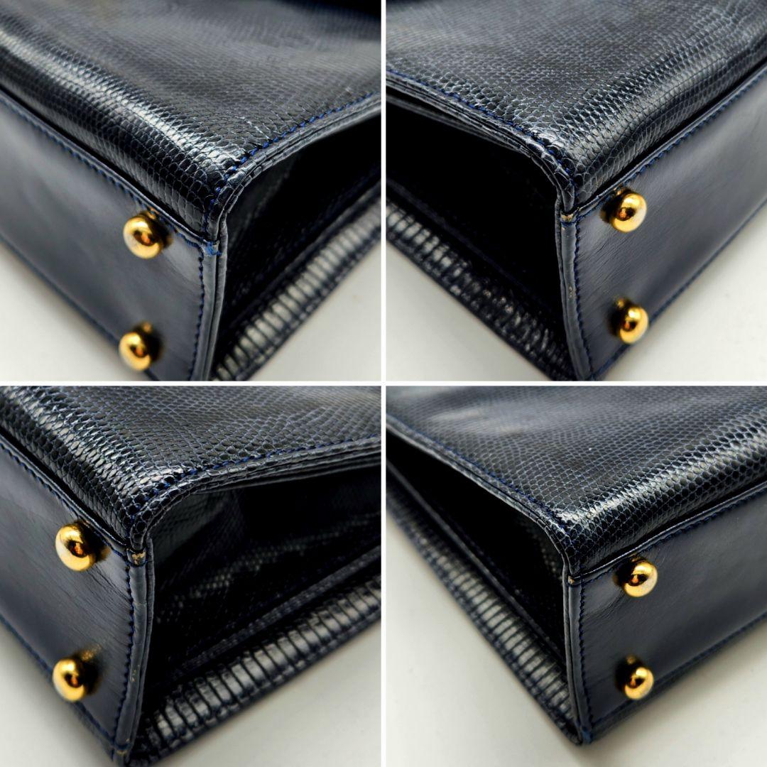 FURDI ITALY リザードレザー ハンドバッグ ネイビー フォーマル