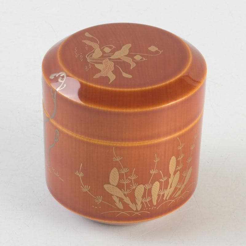 茶道具　蒔絵師　西條一斎作　春慶塗　春草蒔絵　棗　共箱　V　9301