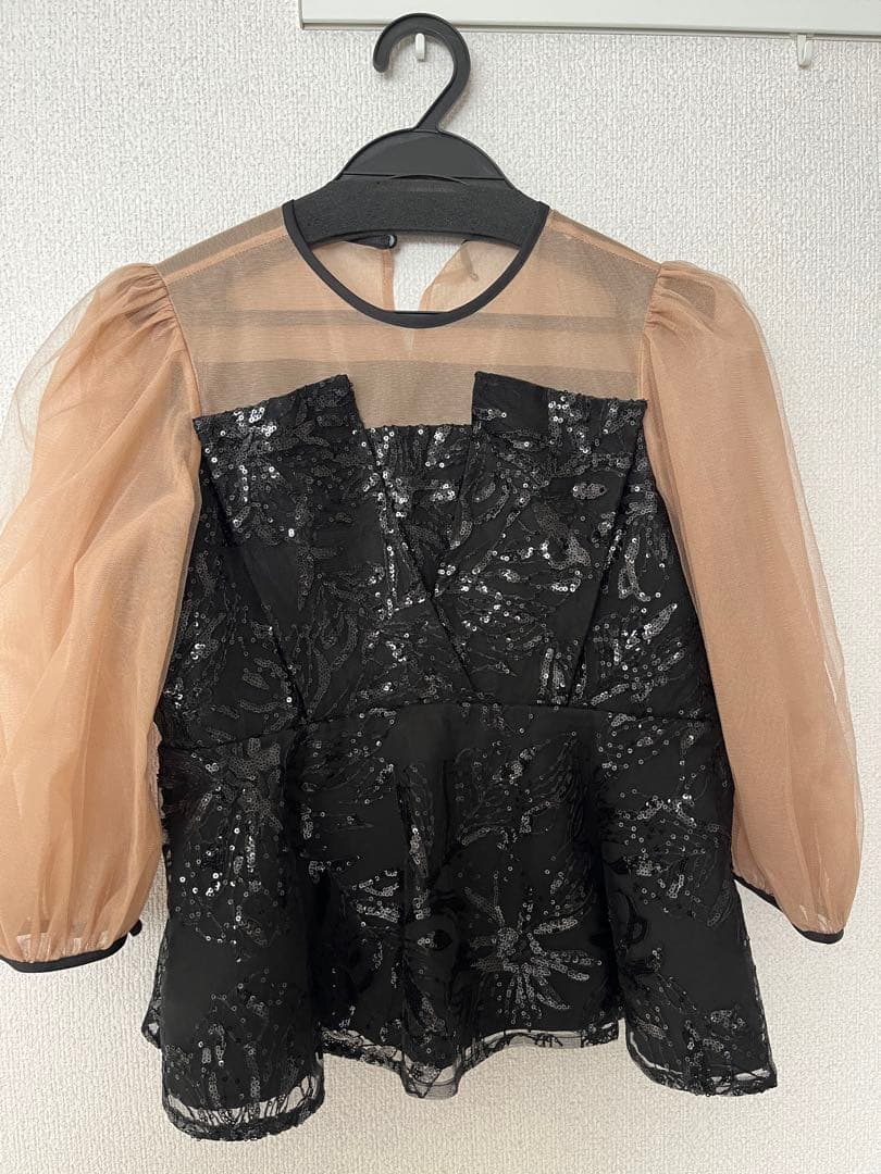 Leja シアーパフスリーブ パーティードレス